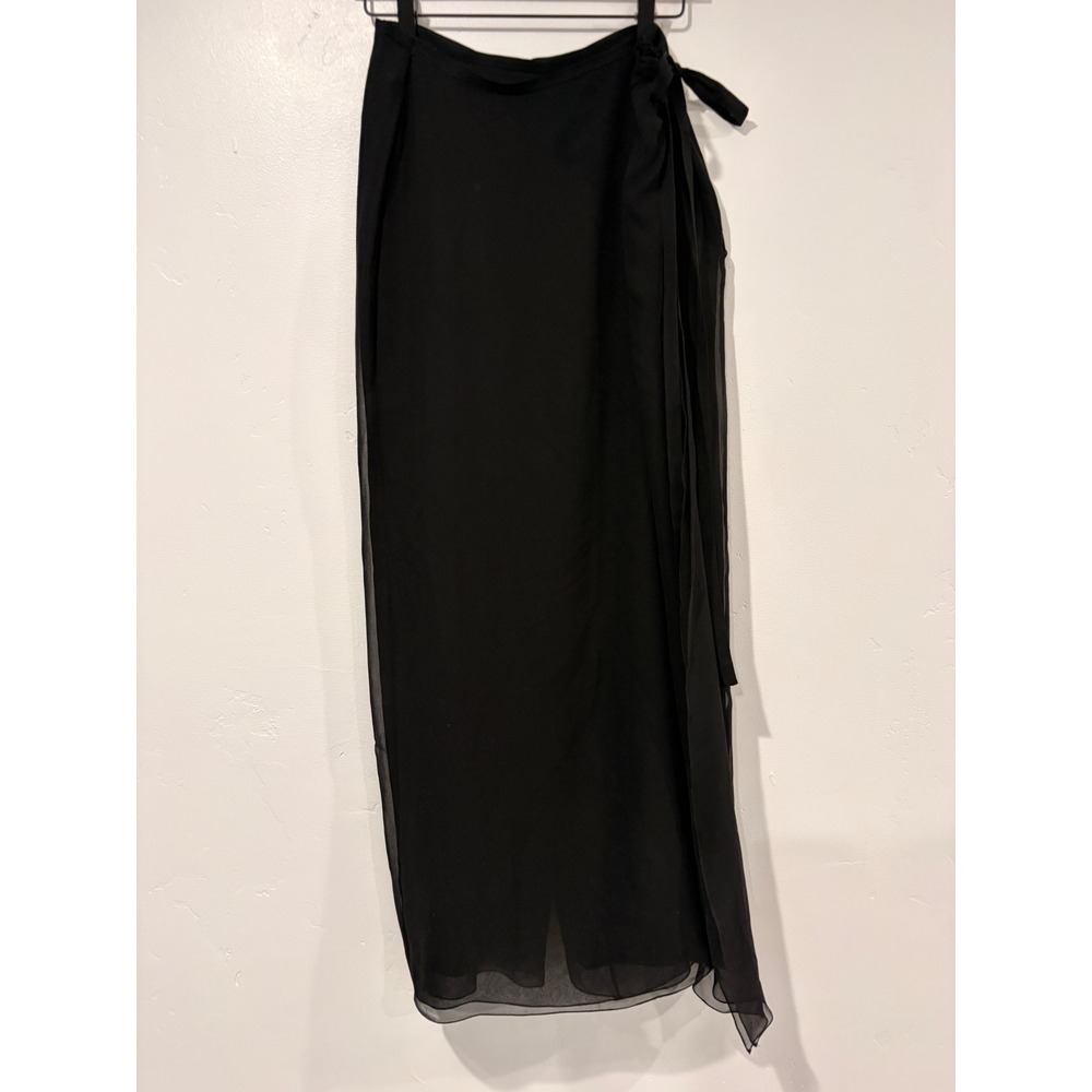 St. John Black Silk Chiffon Wrap‎ Overlay Wide Leg Pants Size 8